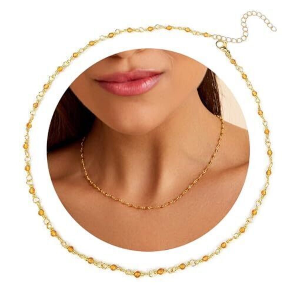 7718 Citrine Choker Necklace, Natural Citrine Gemstone Handmade Beaded